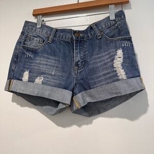 2.1 Denim Blue Distressed Jean Shorts